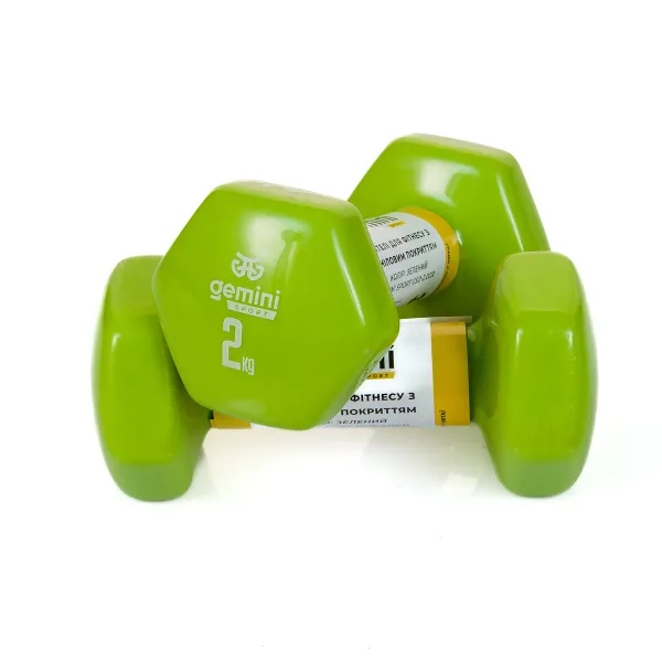 Гантели Gemini Sport для фитнеса с виниловым покрытием 2шт по 2.0кг GSD-2.0GREEN