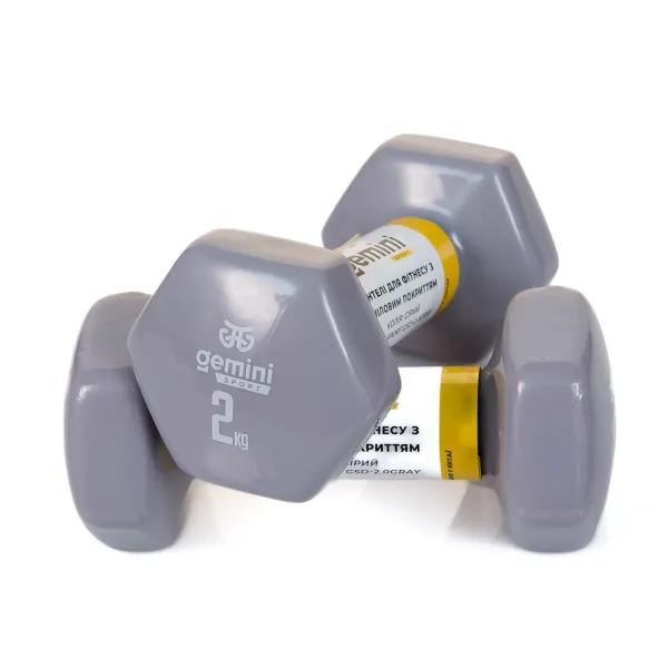 Гантели Gemini Sport для фитнеса с виниловым покрытием 2шт по 2.0кг GSD-2.0GRAY