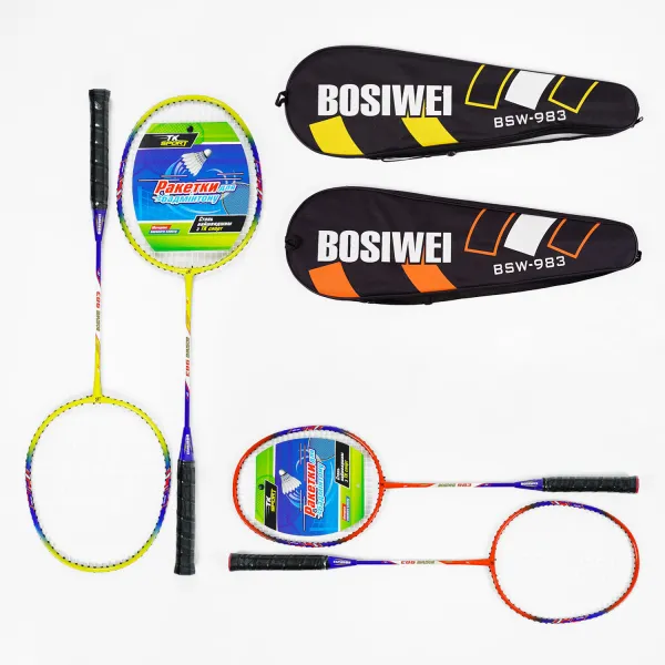 Бадминтон Bosiwei BSW-983, 2 цвета, 2 ракетки в чехле 