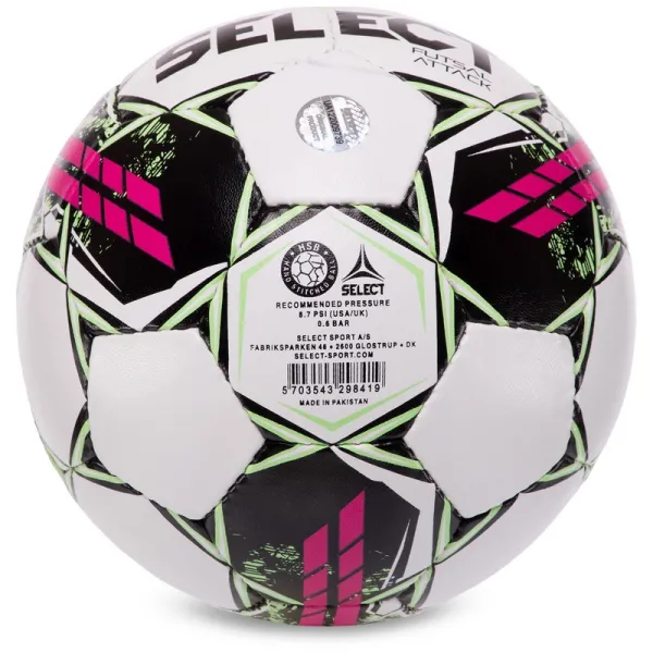 Мяч футзальный SELECT FUTSAL ATTACK v22 №4 бело-розовый 107346-419 (Оригинал)