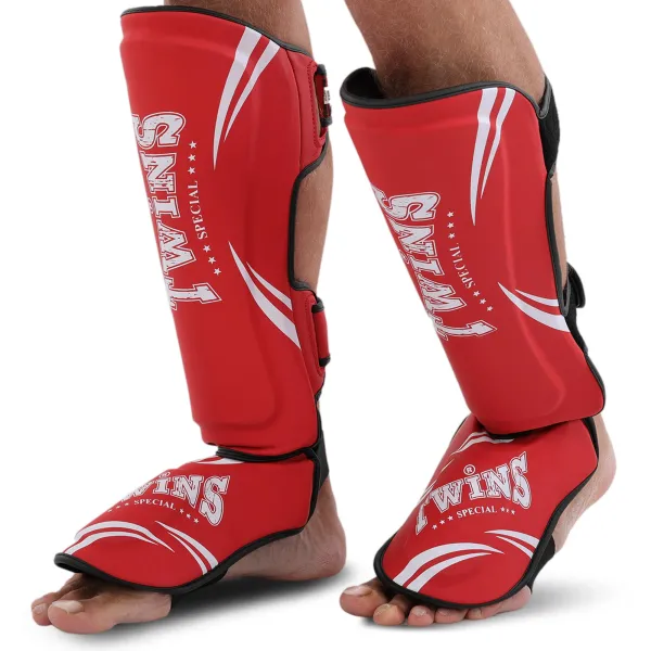 TWS martial arts shin and foot guards, red, size S-L BO-7971-R