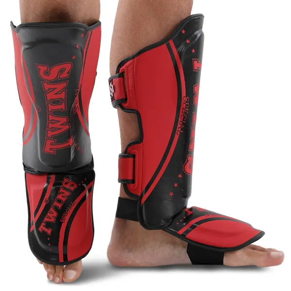 TWS martial arts shin and foot protection, red, size S-L, BO-9485-R