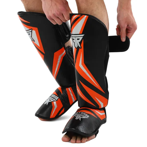 Leather shin and foot guards for martial arts FISTRAGE COMBAT size S-XL VL-4413