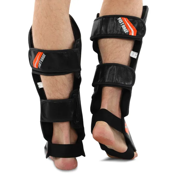 Leather shin and foot guards for martial arts FISTRAGE COMBAT size S-XL VL-4413