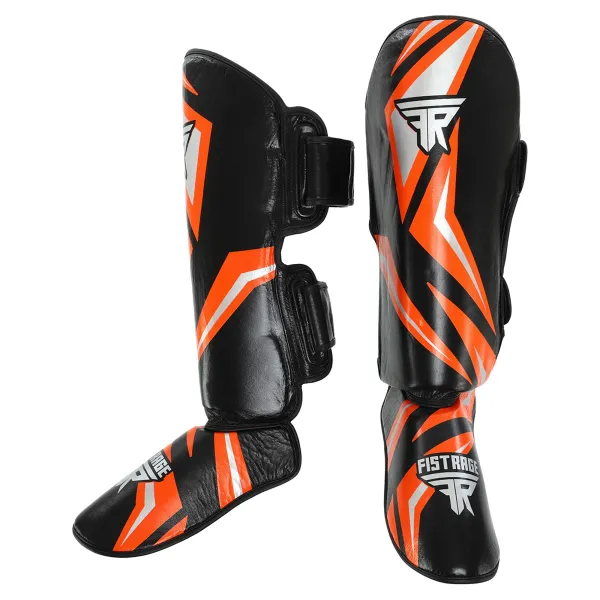 Leather shin and foot guards for martial arts FISTRAGE COMBAT size S-XL VL-4413
