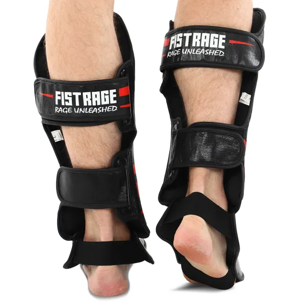 Leather shin and foot guards for martial arts FISTRAGE RAGE, size S-XL VL-6373